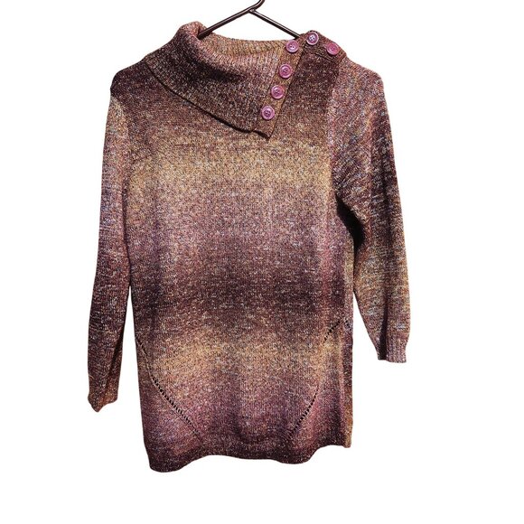 CB Women’s Small Purple Gradient Cowl-Neck Tunic Sweater Button Detail - Picture 2 of 9